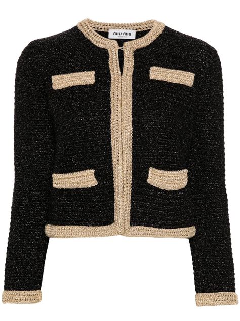 miu miu crochet cardigan|Miu Miu Lamé Crochet Cardigan .